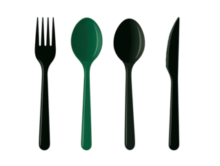 Dark teal colored plastic cutlery set