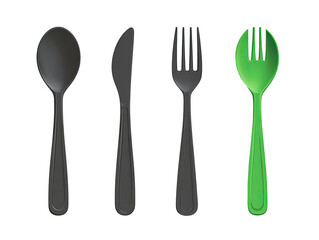 Set of plastic cutlery, dark gray and lime green