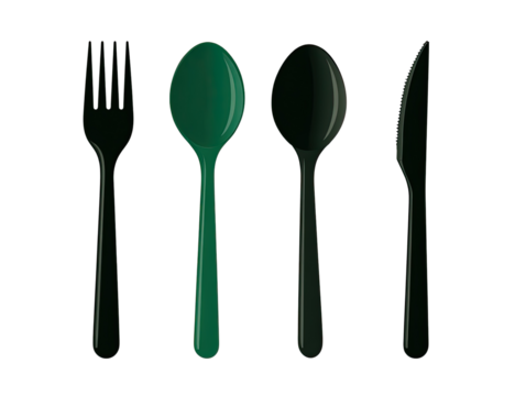 Dark teal colored plastic cutlery set