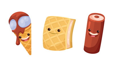 Adorable and Cute Cartoon Characters That Represent Ice Cream and Delightful Waffle Treats