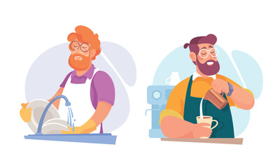 Baristas Brewing Coffee and Washing Dishes in a Trendy Caf