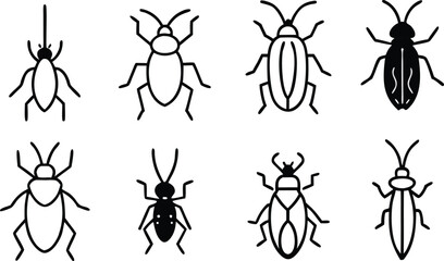Minimal Line Icon Set: Diverse Insects and Beetles Collection