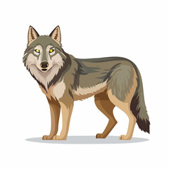 Naklejka premium Captivating depiction of a majestic wolf standing confidently on a white background