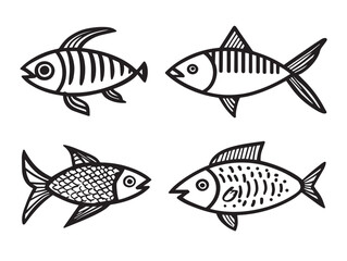 Clean aquatic food icons in thin line style