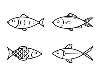 Fish food icons set with bold vector detail