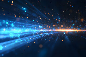 Obraz premium Abstract digital science visualization showcasing bright blue illuminated streaks and blurred motion, symbolizing futuristic technology flow and dynamic digital environments