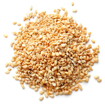 Heap of Toasted Sesame Seeds on White Background
