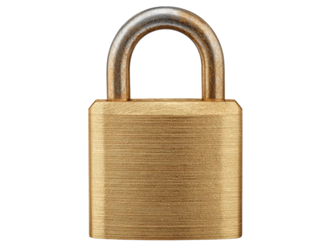 Gold padlock security safety privacy protection closed locked, Isolated On White Background, Png Transparent