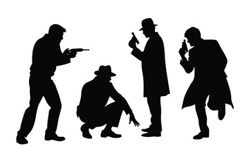 Noir Police & Gangster Vector Silhouette Set - Cinematic Crime Scene Characters