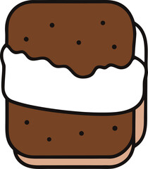 Delicious chocolate chip ice cream sandwich with vanilla filling vector illustration