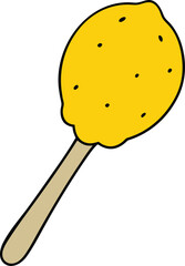 A vibrant illustration of a lemon flavored ice cream scoop with fresh zest flakes and a silver spoon