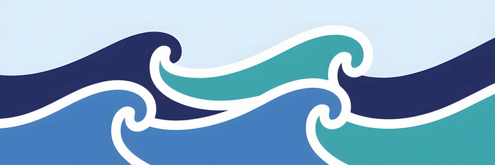 Naklejka premium Abstract Illustration of Ocean Waves with Blue and Teal Colors. AI Generated