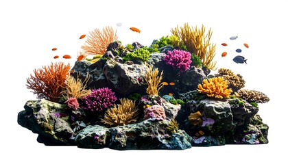 Vibrant coral reef scene with diverse fish and plants