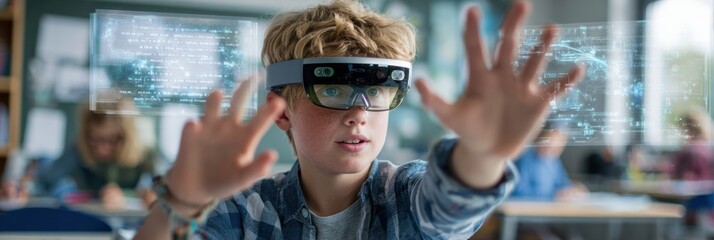 Student Engages With Floating Augmented Reality Applications in a Classroom Setting During a Modern Lesson