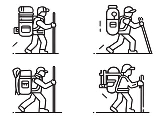 Clean hiking icons in outdoor adventure vector style
