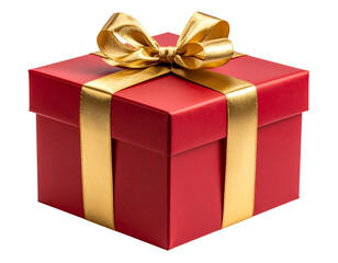 Obraz premium Elegant Red Christmas Gift Box with Gold Ribbon, isolated on transparent PNG