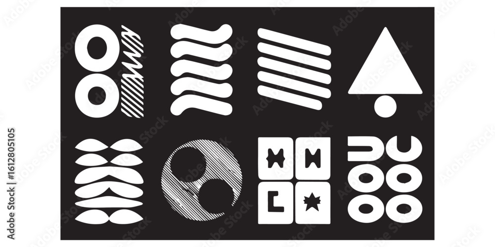 Aufkleber a black and white abstract design featuring geometric shapes and patterns in a structured compositio