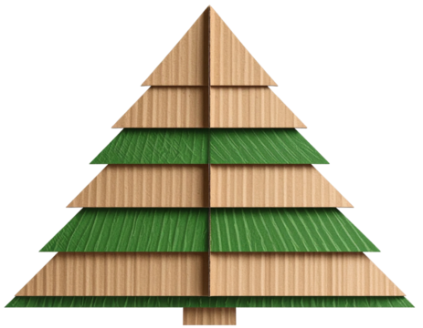  Eco-Friendly Christmas Tree Made of Recycled Cardboard, isolated on transparent PNG