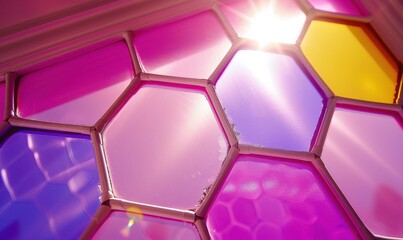 Geometric hexagon abstract with sunlight and vibrant colors for creative design