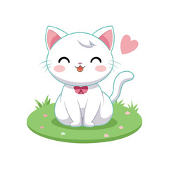 A cartoon illustration of a white cat