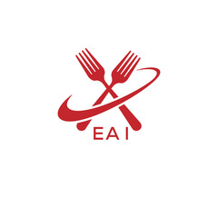 Modern EAI Fork Logo Design for Restaurant or Food Business Branding. EAI Letter Logo.
