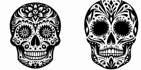 Skeleton painting face white Day of the Dead. Cartoon Minimal Clipart Silhouette Vector Illustration Line Art Illustration. Bone on visage pale dead holiday tradition.