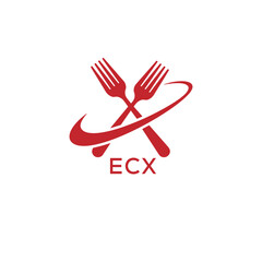 Modern ECX Fork Logo Design for Restaurant or Food Business Branding. ECX Letter Logo.
