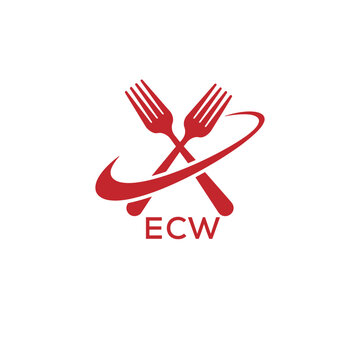 Modern ECW Fork Logo Design for Restaurant or Food Business Branding. ECW Letter Logo.
