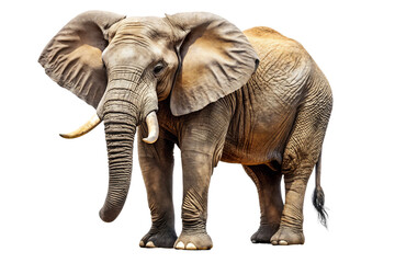 Fototapeta premium Majestic african elephant stands proudly against a stark black background showcasing its immense size and texture