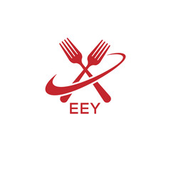 Modern EEY Fork Logo Design for Restaurant or Food Business Branding. EEY Letter Logo.
