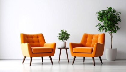 Two Orange Armchairs on White Background for Furniture Mockups