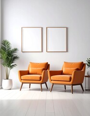 Two Orange Armchairs on White Background for Furniture Mockups
