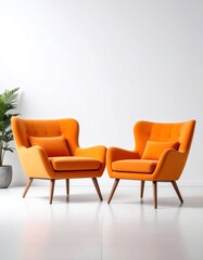 Two Orange Armchairs on White Background for Furniture Mockups
