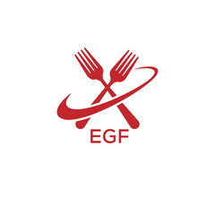Modern EGF Fork Logo Design for Restaurant or Food Business Branding. EGF Letter Logo.

