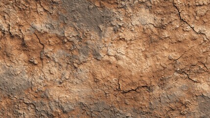 A close-up view of brown soil displays intricate textures and natural cracks, highlighting the earthy tones and patterns created by exposure to sunlight.