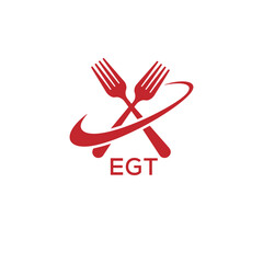 Modern EGT Fork Logo Design for Restaurant or Food Business Branding. EGT Letter Logo.
