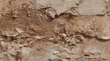 Fototapeta premium A detailed view of a weathered wall highlights the unique textures and colors created by years of exposure to the elements, revealing layers of dirt and damage.