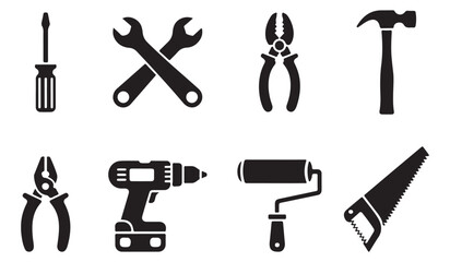 Construction Tools Silhouette Icons Set – Vector Handyman Equipment Collection
