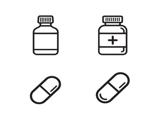 Flat line icons of pharmacy health equipment