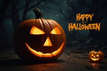 Jack o lantern halloween pumpkin with happy halloween text