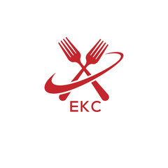 Modern EKC Fork Logo Design for Restaurant or Food Business Branding. EKC Letter Logo.
