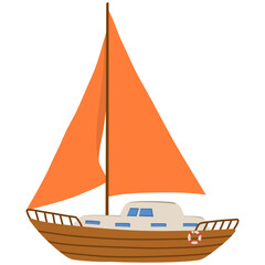 Hand drawn sailing boat cartoon  illustration 
