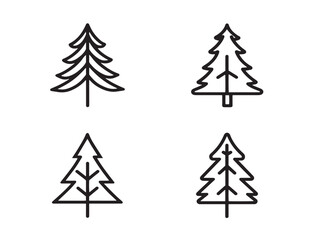 Pine tree icon set with clean nature line art