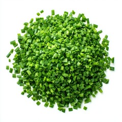 Obraz premium Freshly chopped chives, a vibrant green herb, ready for culinary use. The image showcases the freshness and texture of the finely cut chives