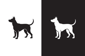 Black and white dog silhouette side profile on contrasting backgrounds animal