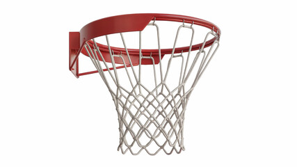 Red Basketball Hoop with Net Isolated on White Background