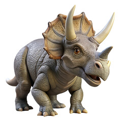 Fototapeta premium Detailed realistic model of a triceratops dinosaur with three horns and a large frill isolated on transparent background