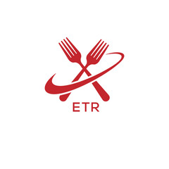 Modern ETR Fork Logo Design for Restaurant or Food Business Branding. ETR Letter Logo.
