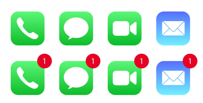 Phone, Messages, Facetime and Mail icons with new message notifications