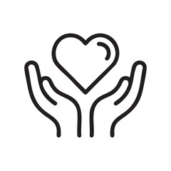 Black and white line art of hands holding a heart love care